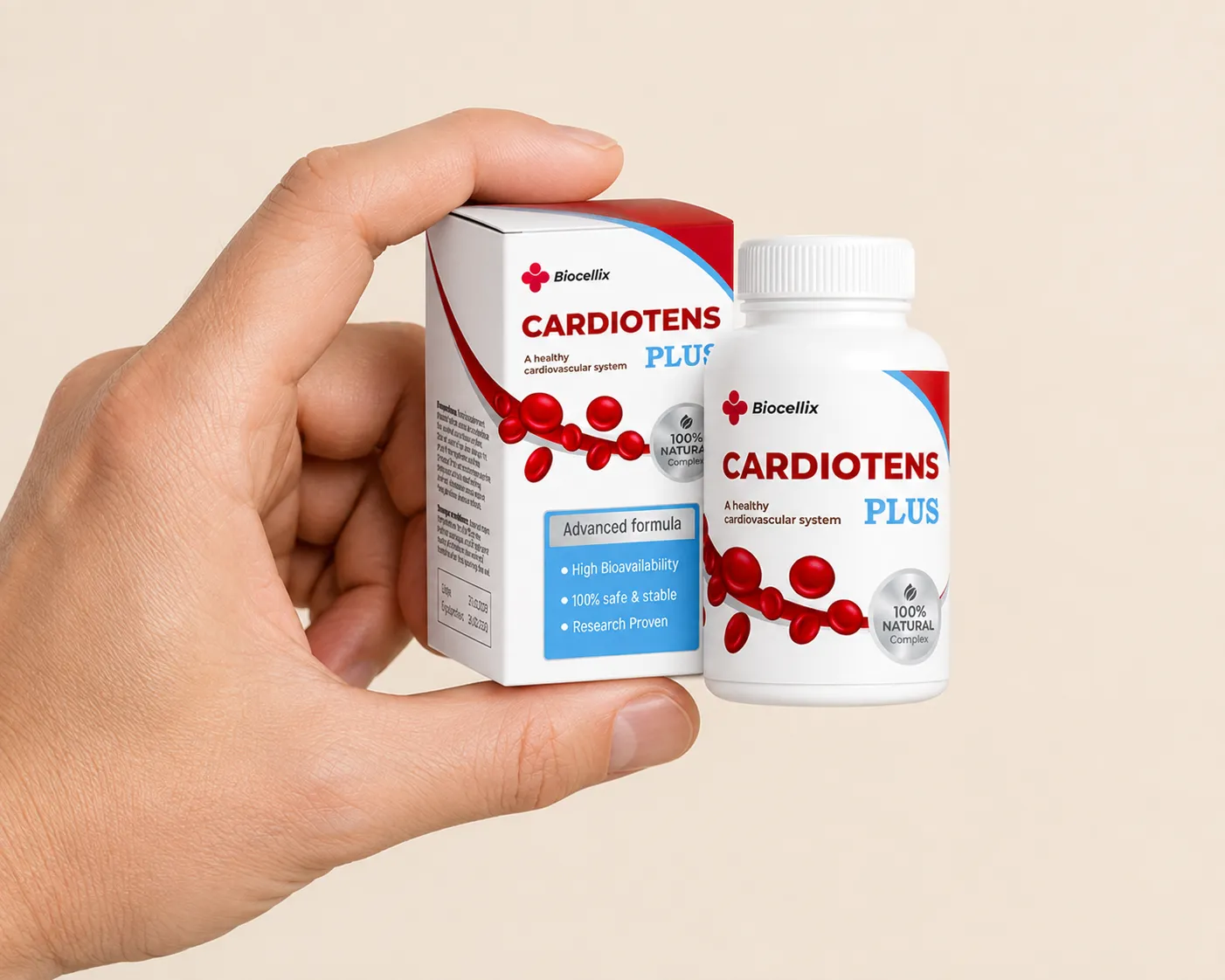 Cardiotens Plus — el envase en la mano