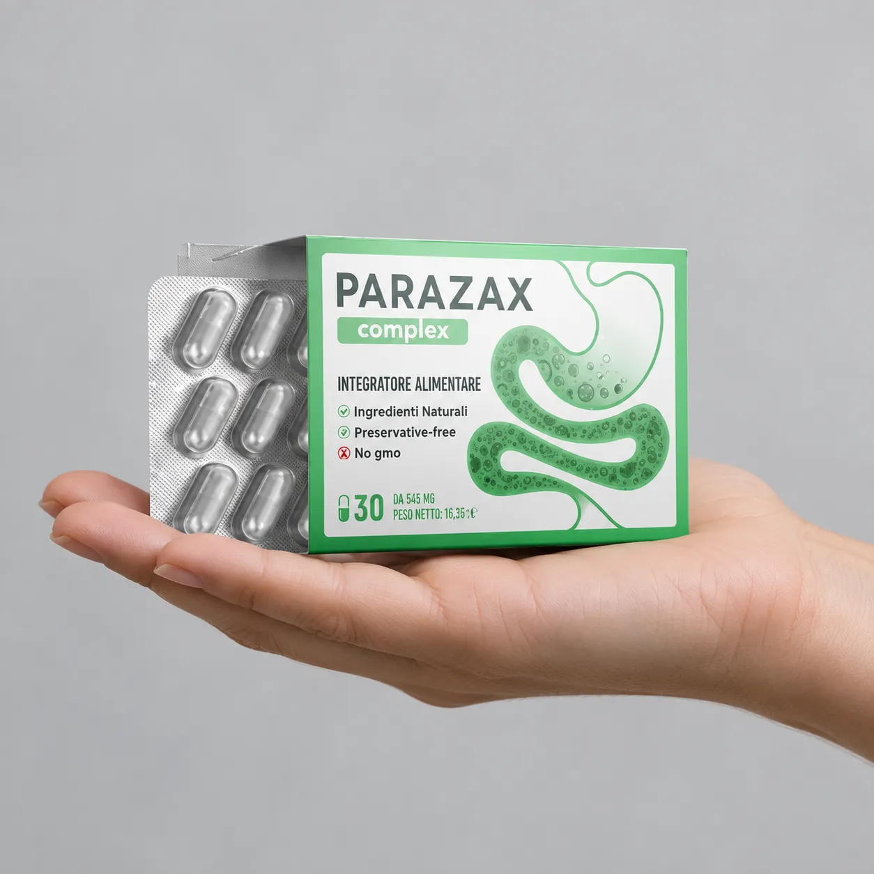 Parazax Complex — el envase en la mano