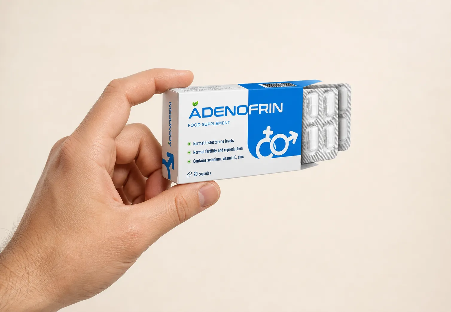 Adenofrin caps — el envase en la mano