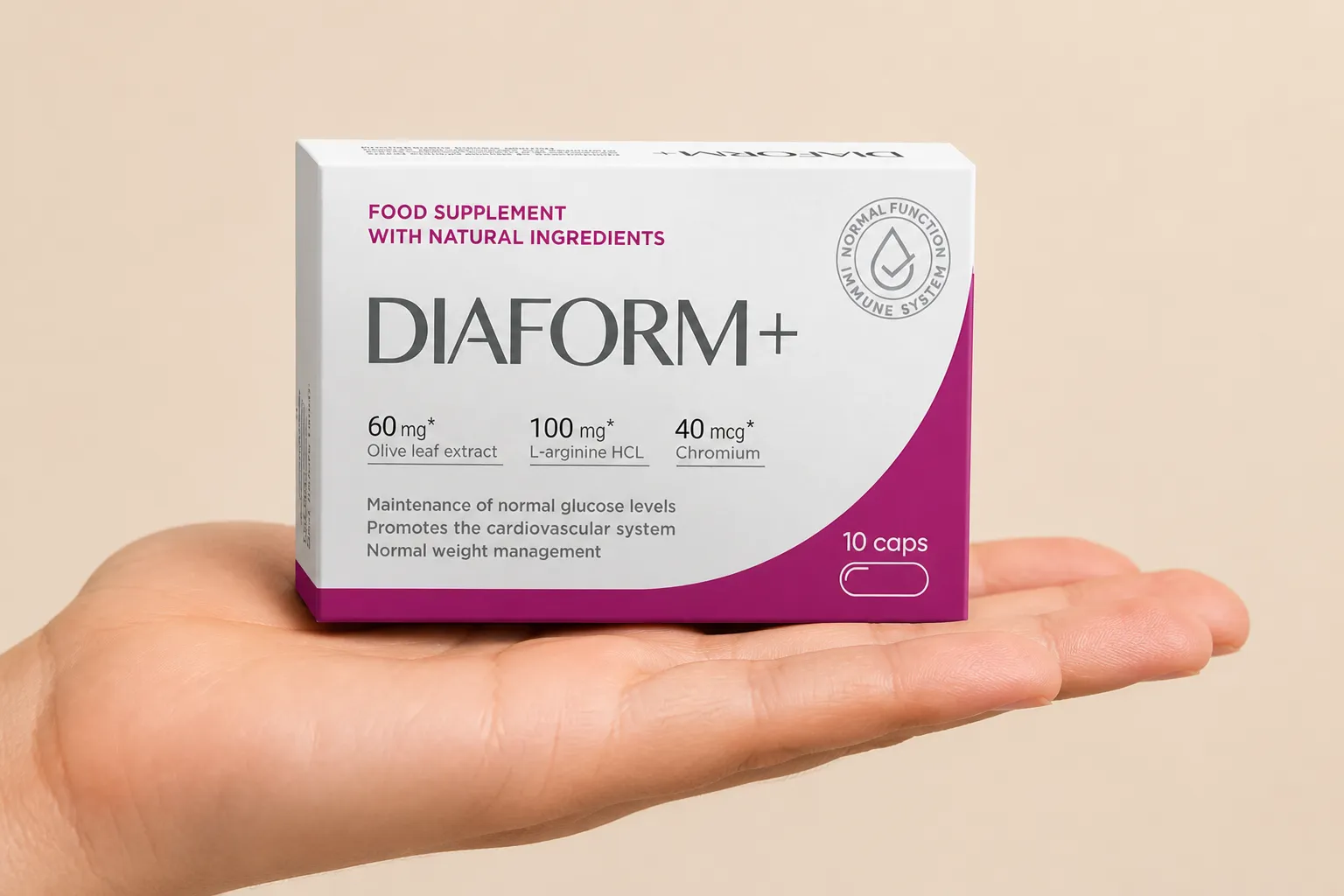 Diaform+ — el envase en la mano