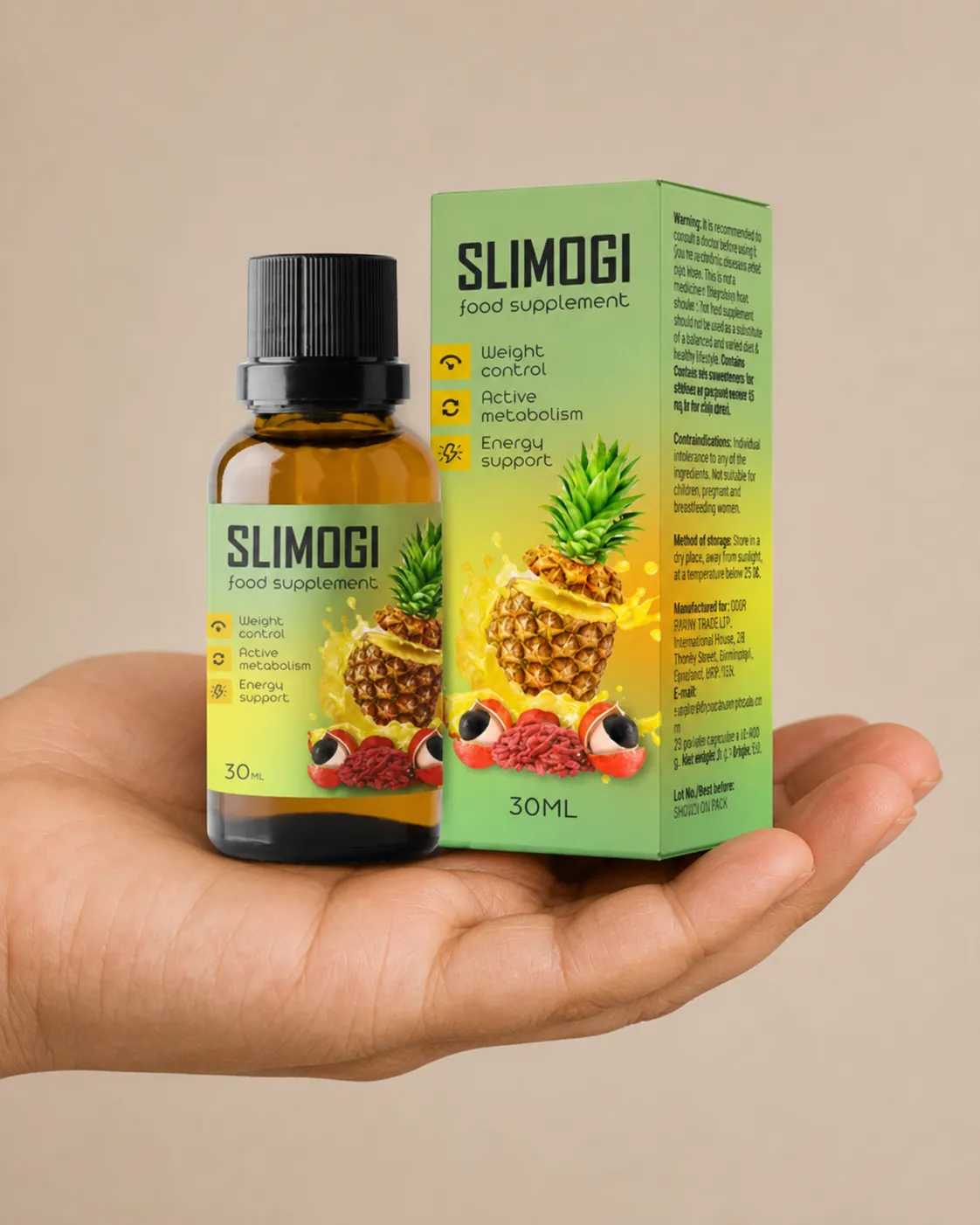 Slimogi — el envase en la mano