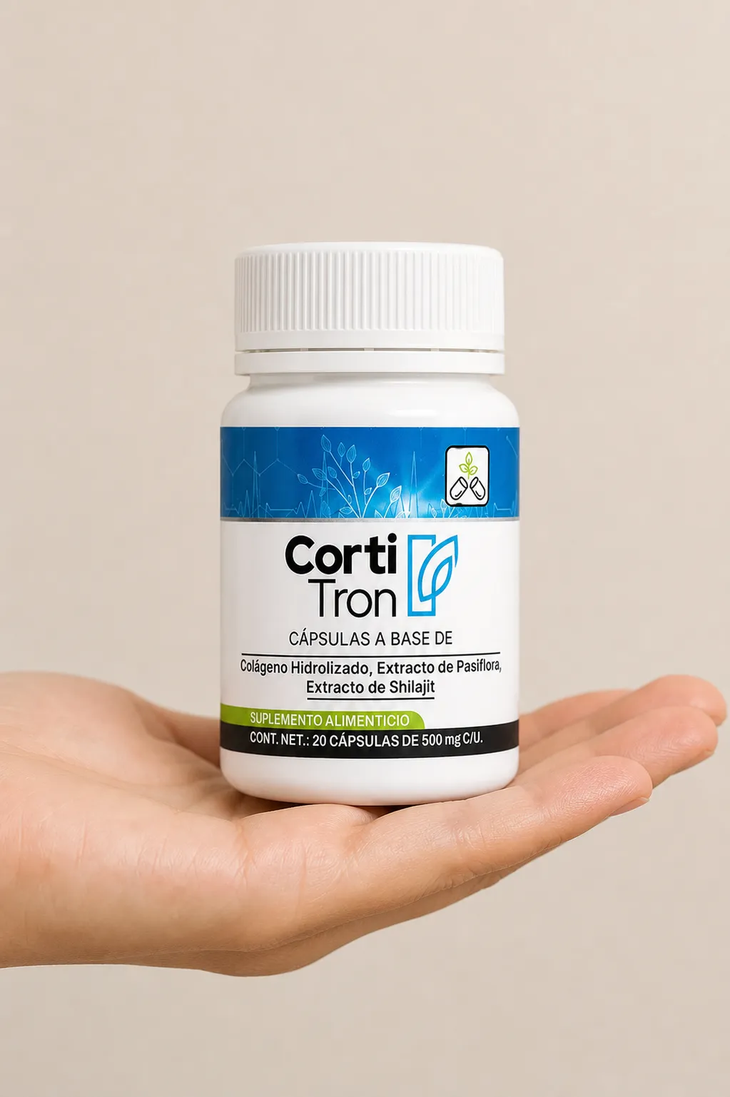 Cortitron — el envase en la mano