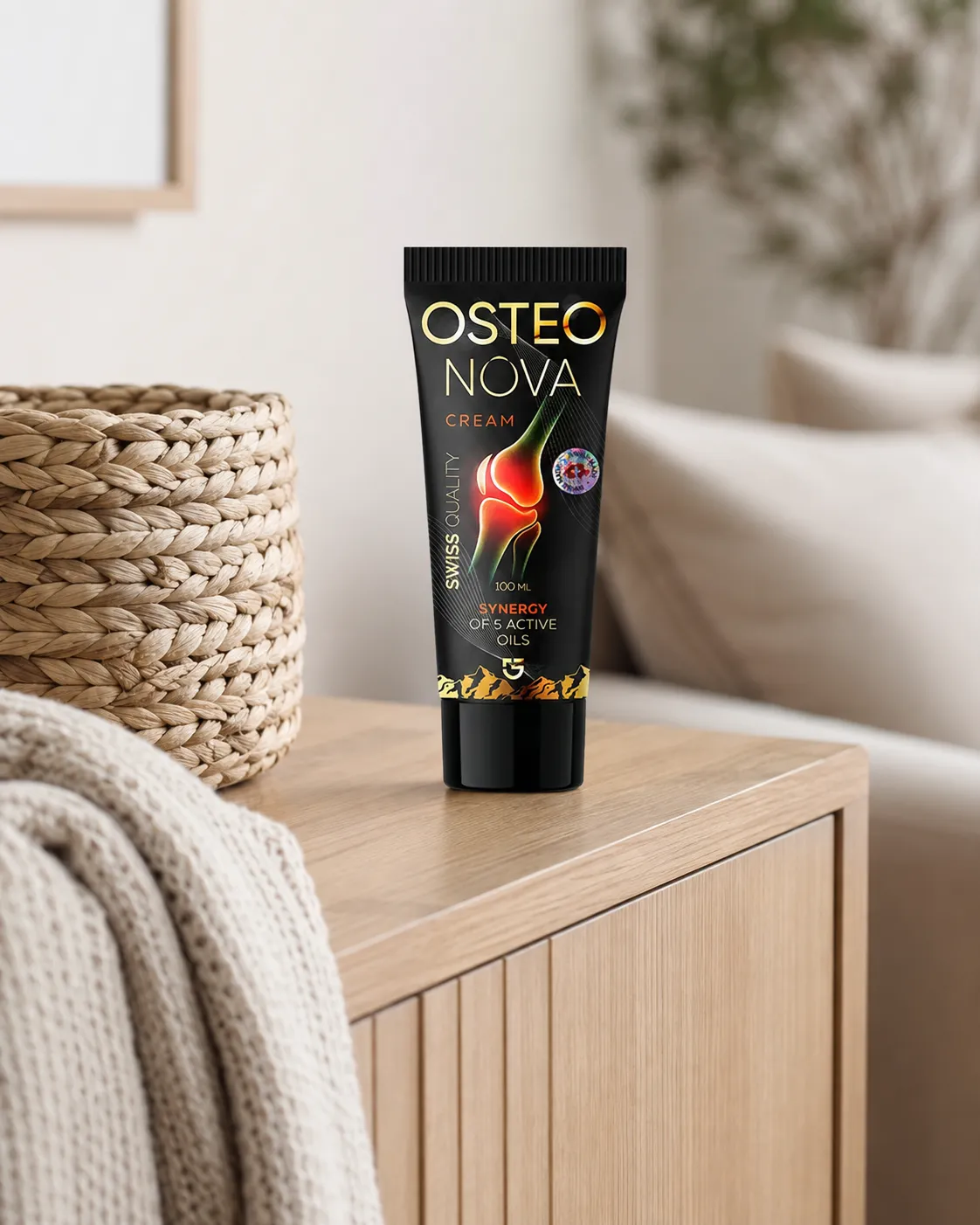 OsteoNova cream — el envase en el día a día