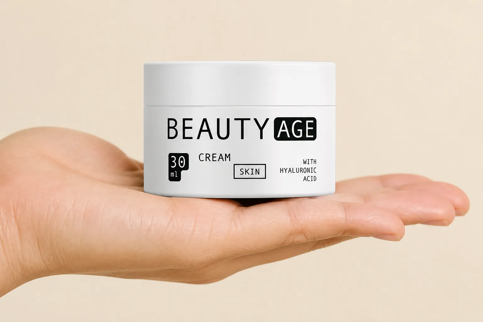 Beauty Age Skin — el envase en la mano