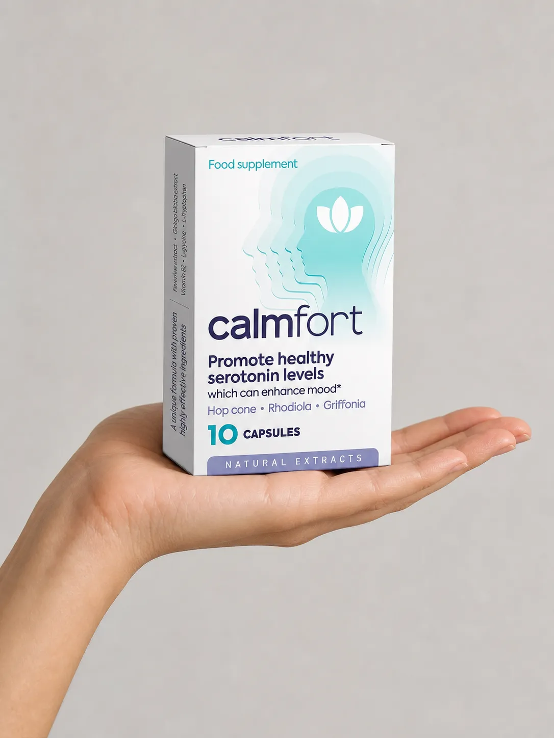 Calmfort — el envase en la mano