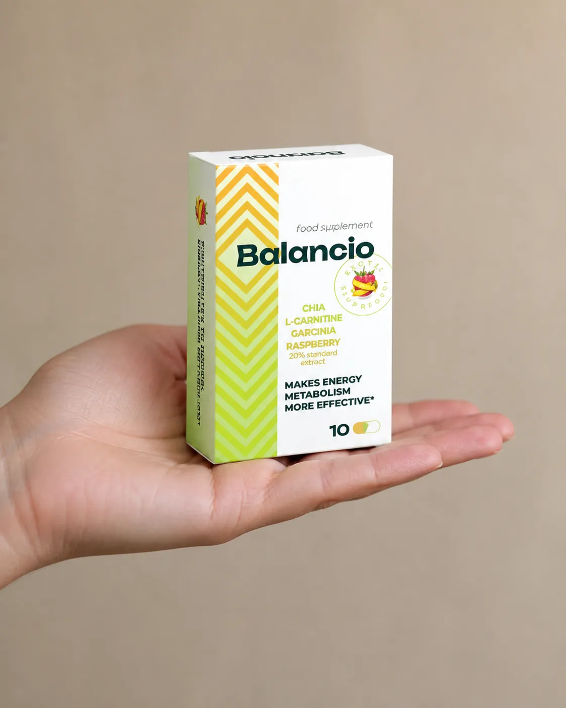 Balancio — el envase en la mano