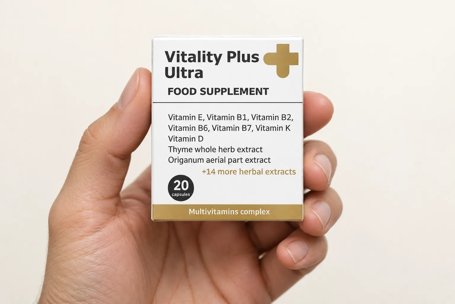 Vitality Plus Ultra — el envase en la mano