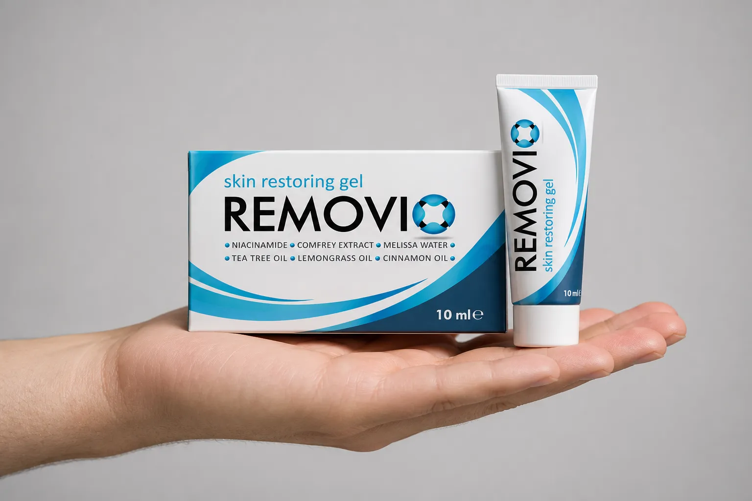 Removio — el envase en la mano